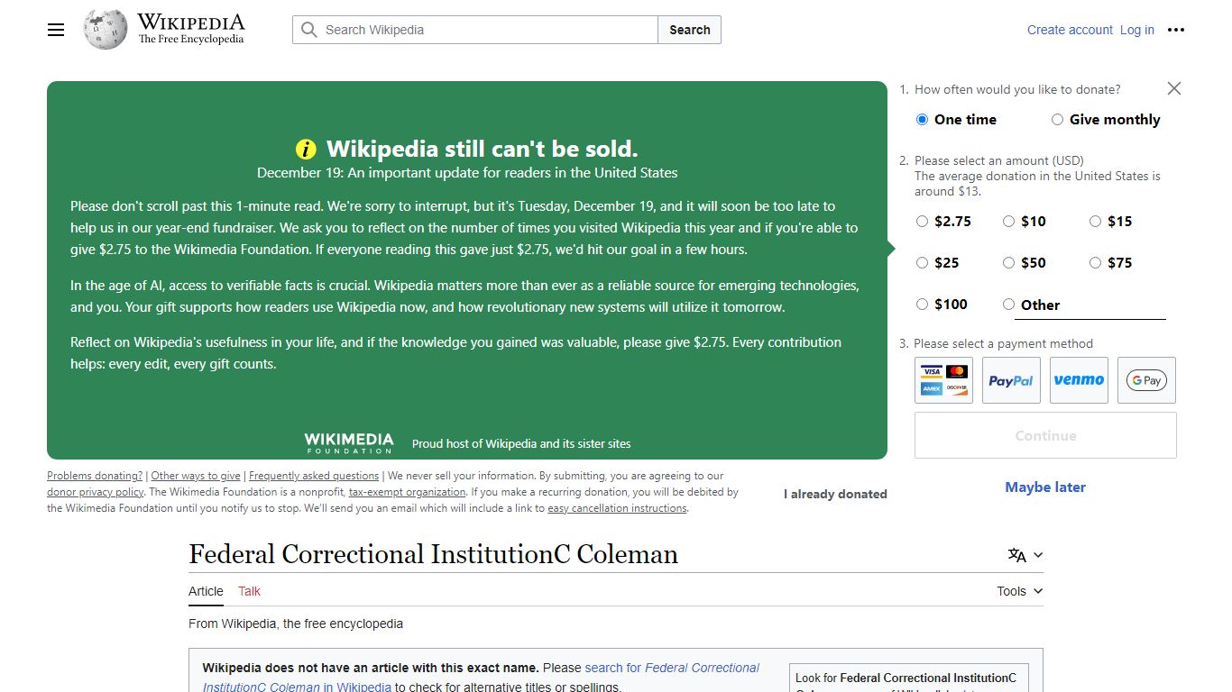 Federal Correctional Institution, Coleman - Wikipedia